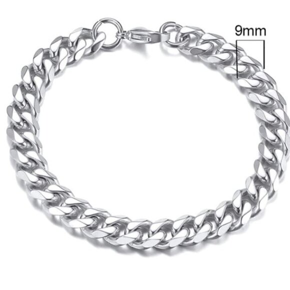 💙 Long Cuban Curb Chain Stainless Steel Bracelet 9 mm Wide 23 cm 9 inch - Picture 1 of 1